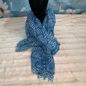 Blue & White Scarf with Delicate Floral Print
